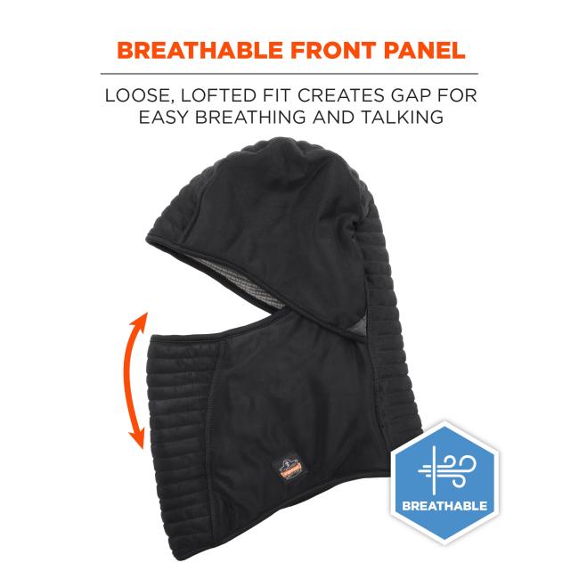 Breathable front panel: loose, lofted fit creates gap for easy breathing and talking. Breathable.