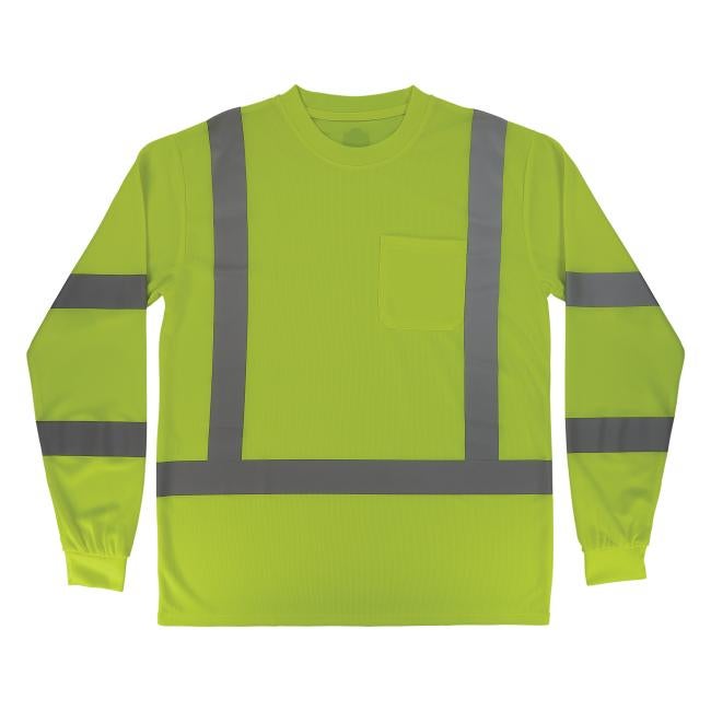 Front of class 3 essential lime hi-vis long sleeve t-shirt